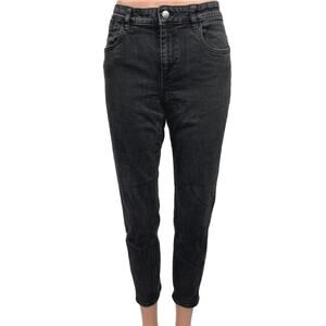 Zara Black Mid Rise Denim Cotton Stretch Casual Cropped Skinny Jeans Size 12